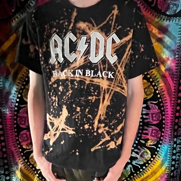 Black AC/DC bleach painted t-shirt - Picture 1 of 8